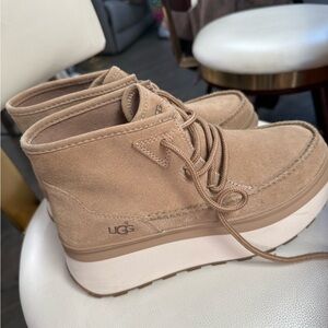 UGG Women's Beige Suede Platform Sneakers